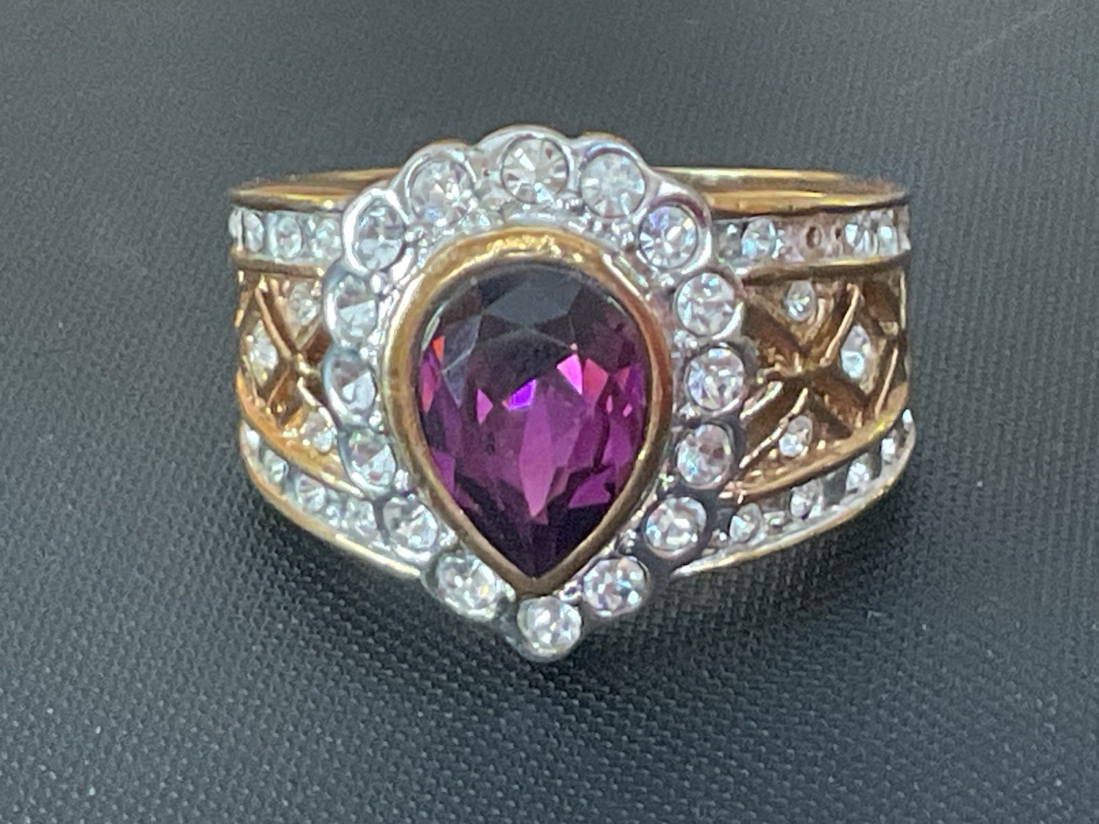 Empress Style Wide Band 18KGP Gold Plated Amethyst Ring Sz 7