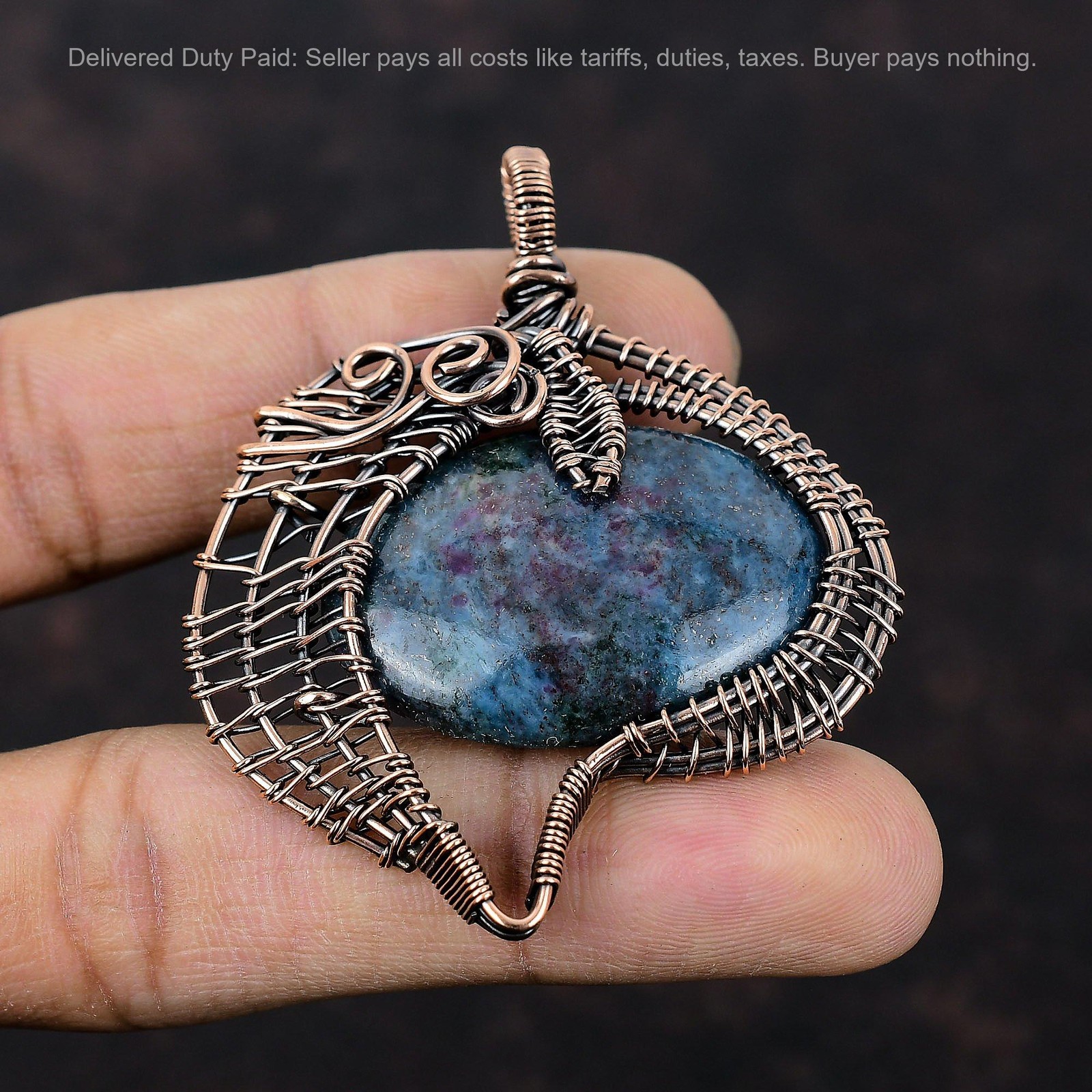 Ruby In Blue Kyanite Gemstone Copper Wire Wrapped Birthday Wife Pendant Jewelry