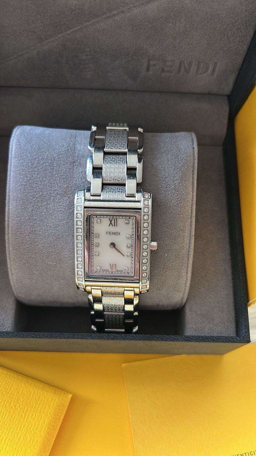 Fendi flip mop ladies watch, stainless steel with diamonds