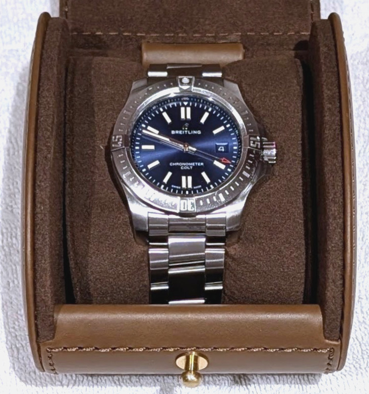 Breitling Chronomat Colt A17388 Complete SS Colt Blue Dial Automatic Watch 44mm