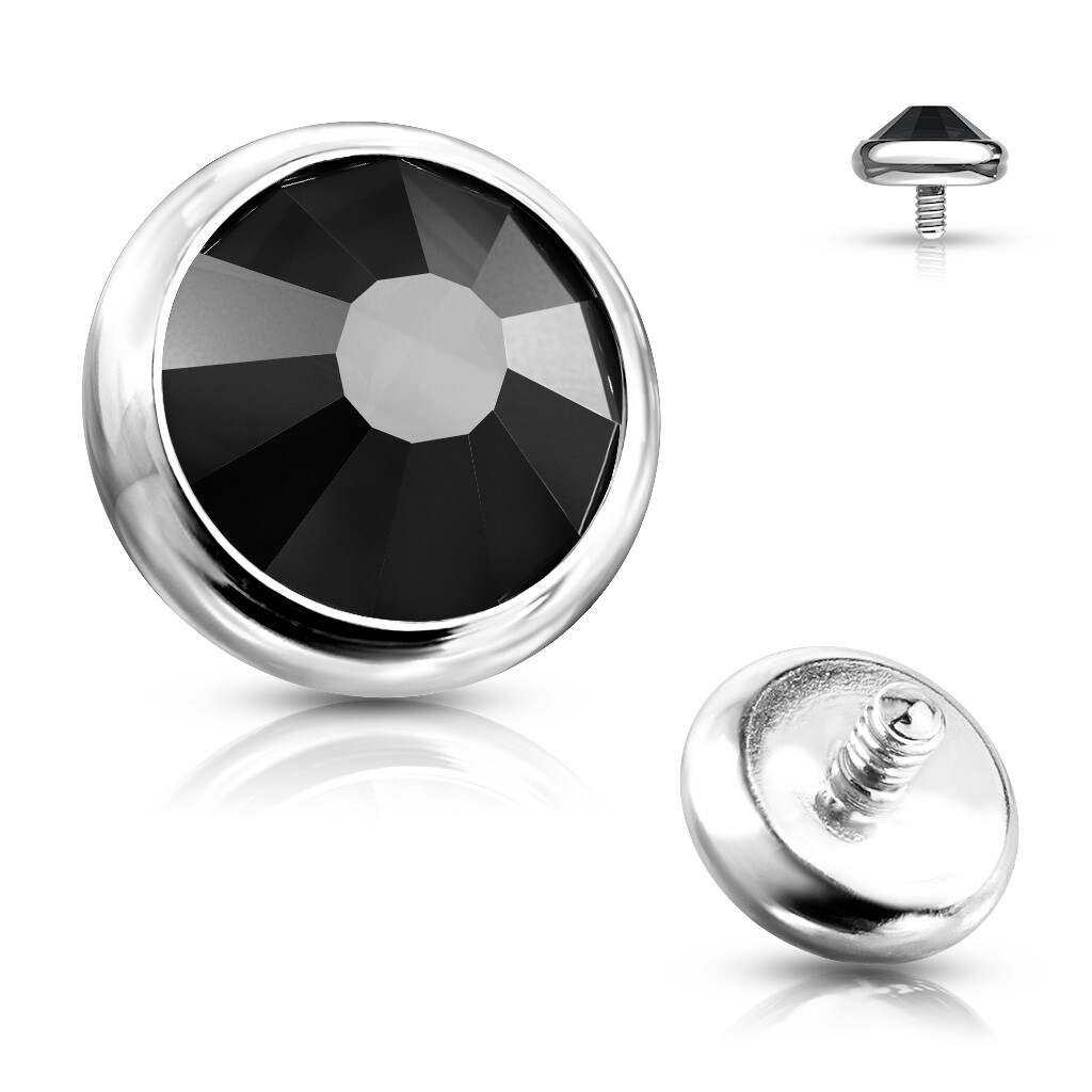 1 Pc 14G Surgical Steel Internal Threaded Flat Gem Bezel Set Dermal Anchor Top