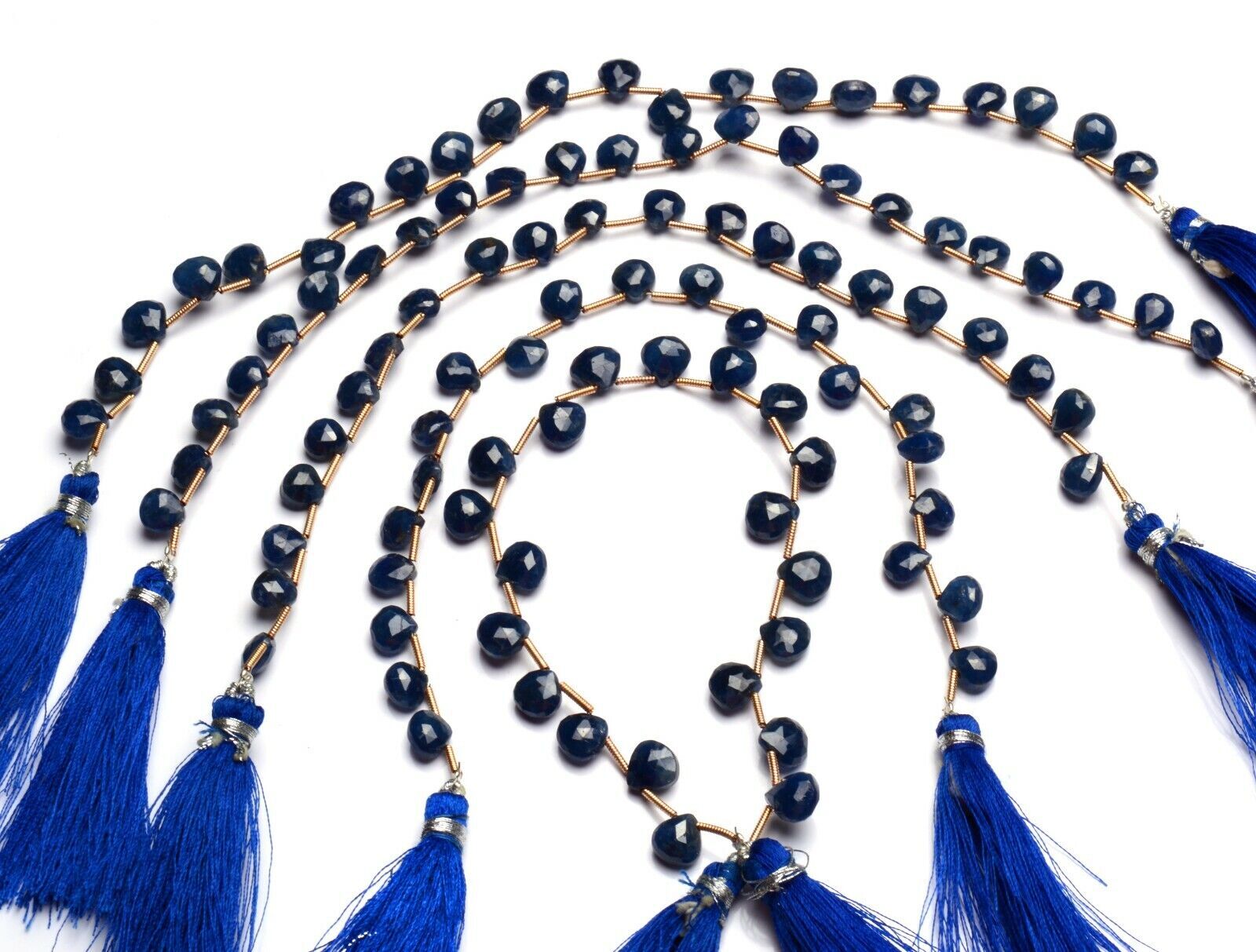 Natural Gem Myanmar Blue Sapphire 7MM Size Faceted Heart Shape Beads 8.5″ Strand