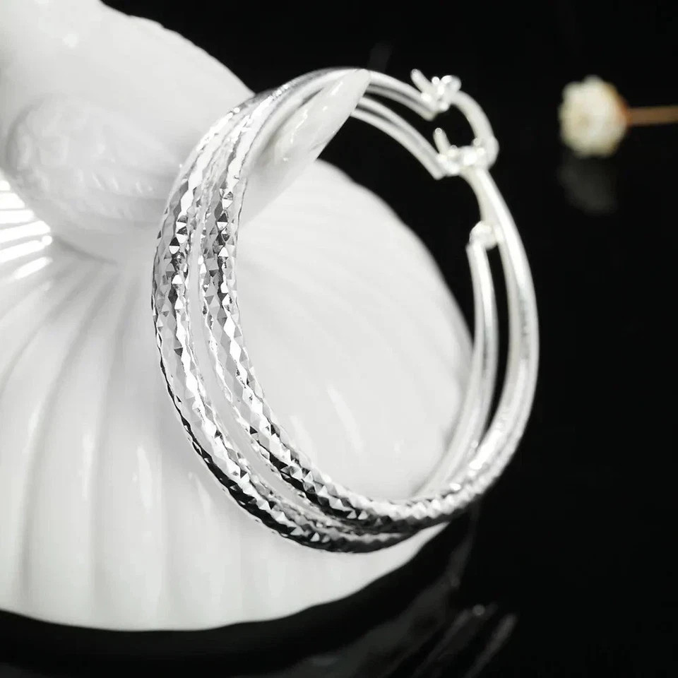 Earrings 925 Sterling Silver, Charms Fine, 5CM circle hoop Earrings for Women