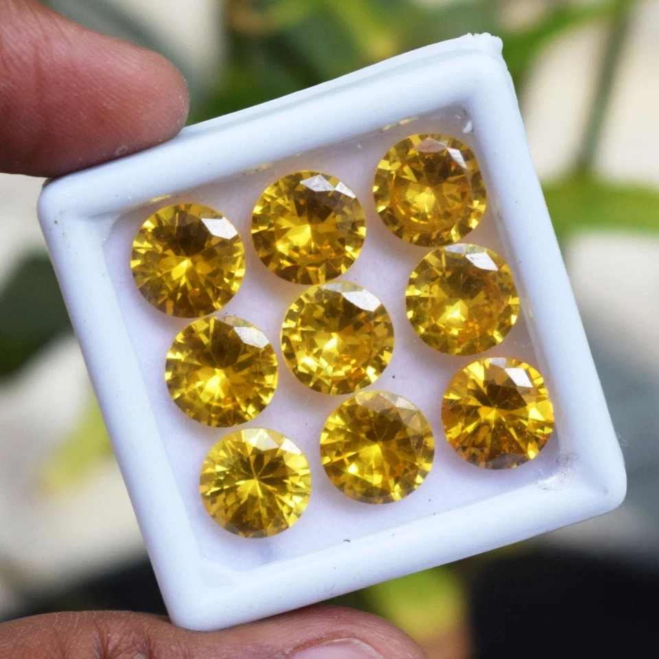 57 CT Flawless Yellow Sphene Round Cut Certified Loose Gemstone 9 Pcs Lot