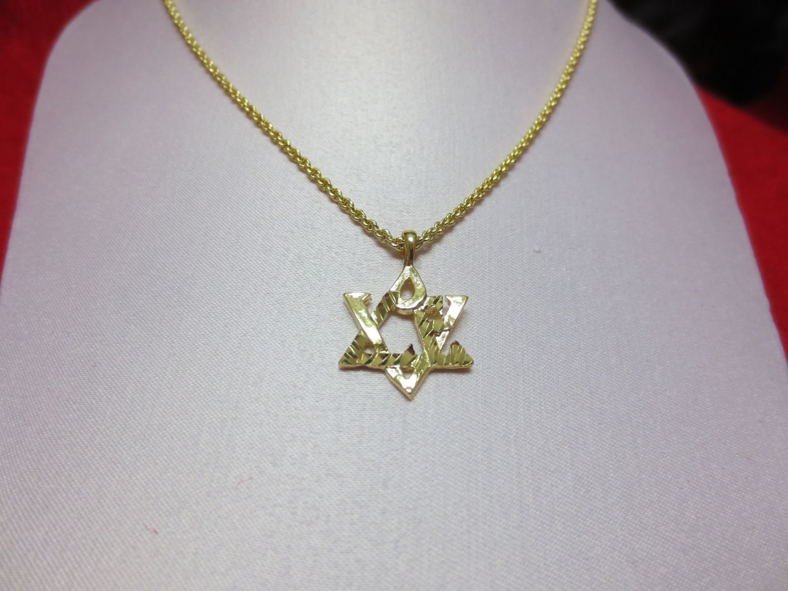 14 KT GOLD EP JEWISH STAR LOVE CHARM AND 18 INCH ROPE CHAIN SET- 2031