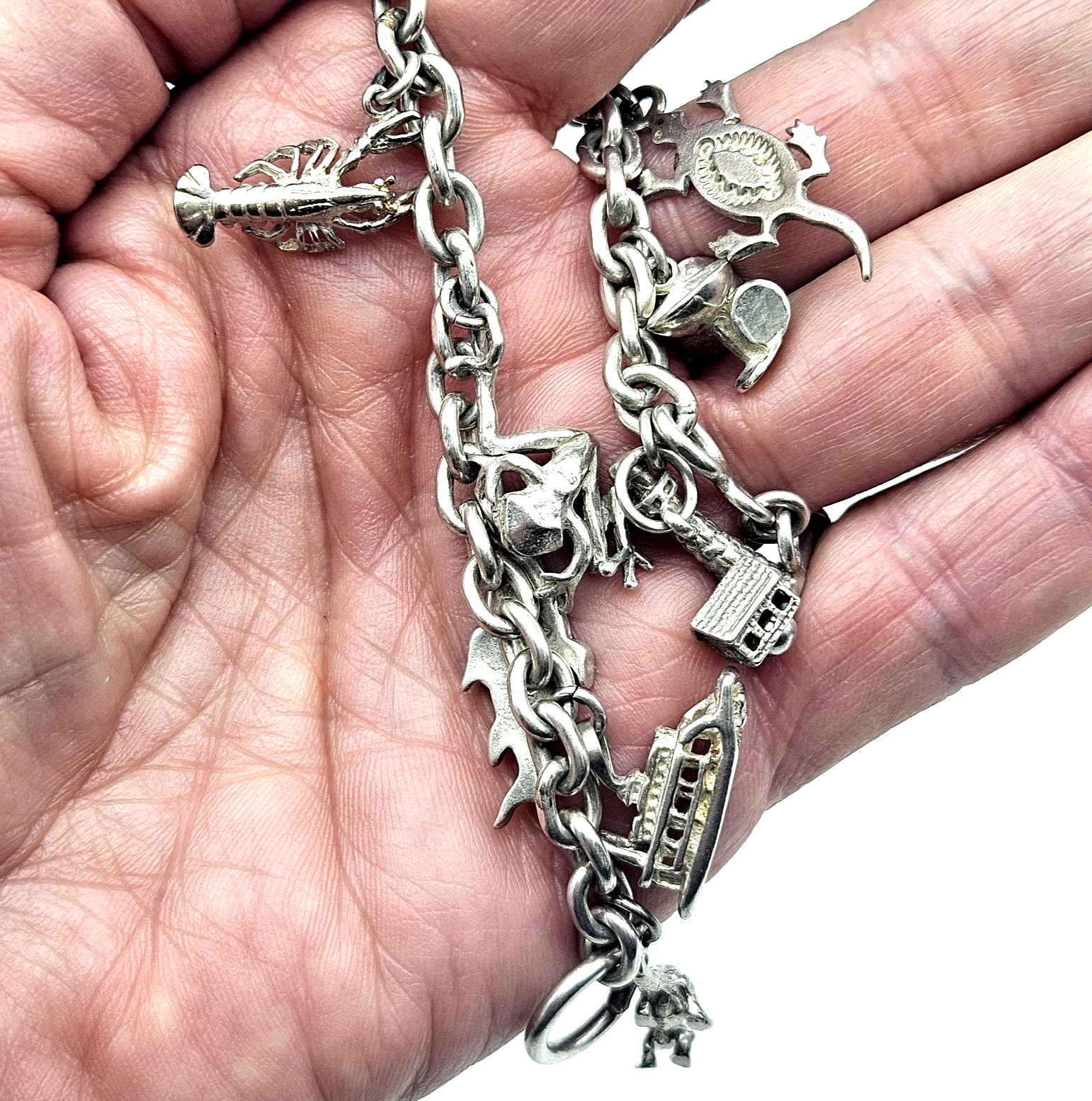 Vintage Sterling Silver 10 Charm Bracelet Nautical Animal Theme 35.4g