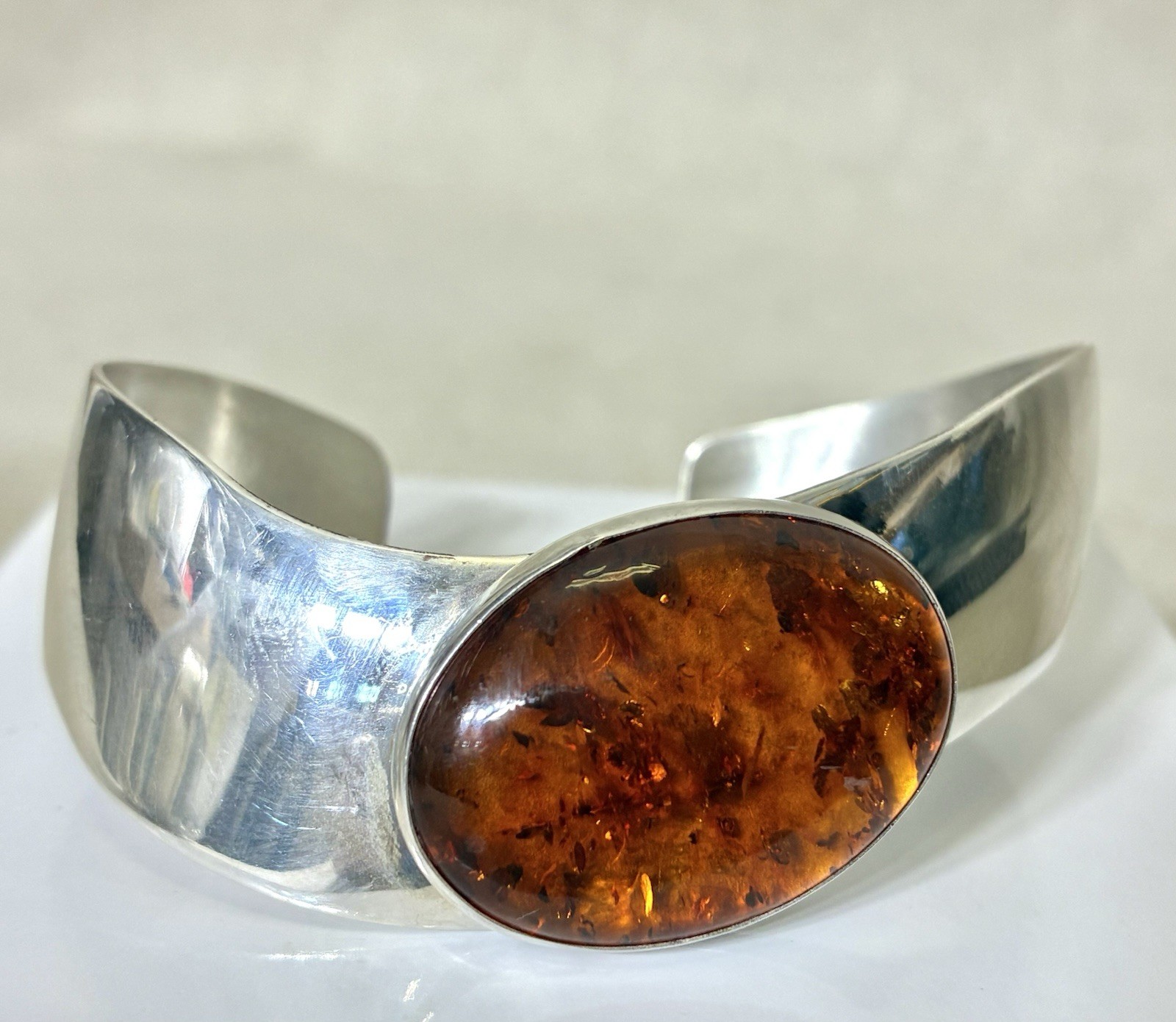 Jay King DTR Sterling Silver Baltic Amber Wide Cuff Bracelet Mine Finds 32g