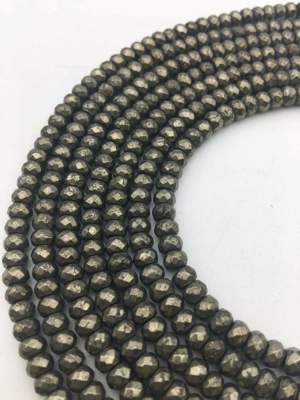 Pyrite Faceted Rondelle Beads 2x4mm 3x4mm 3x5mm 4x6mm 5x8mm 6x10mm 15.5″ Strand