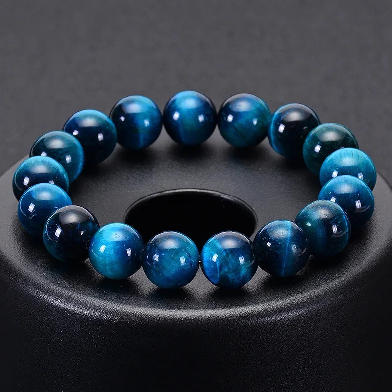 Natural Blue Tiger Eye Stone Bracelet Energy Crystal Beaded Gift for Men Women