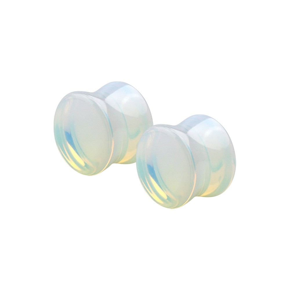 Real Moonstone Double Flare Concave Tunnels Ear Gauges Plugs Piercing Pair