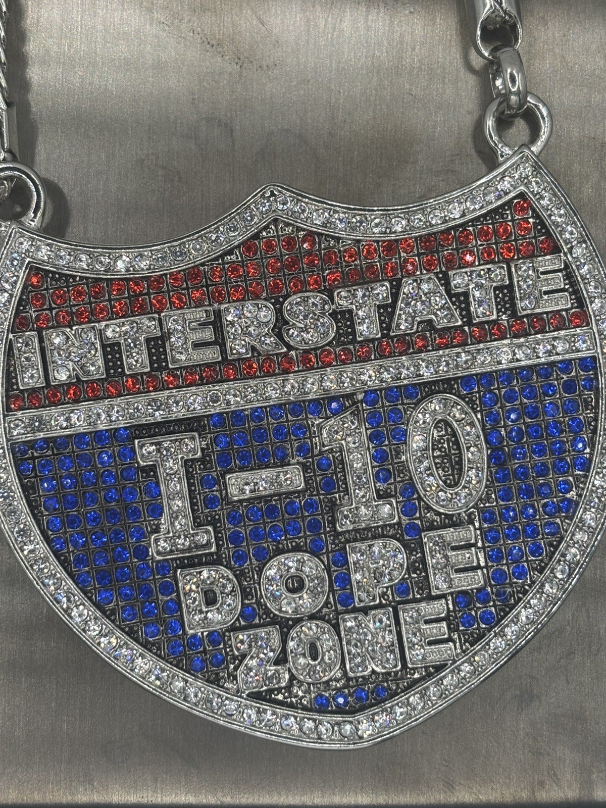 Iced I-10 Dope Zone Pendant 36” Stainless Steel Cuban Chain Necklace XC5449