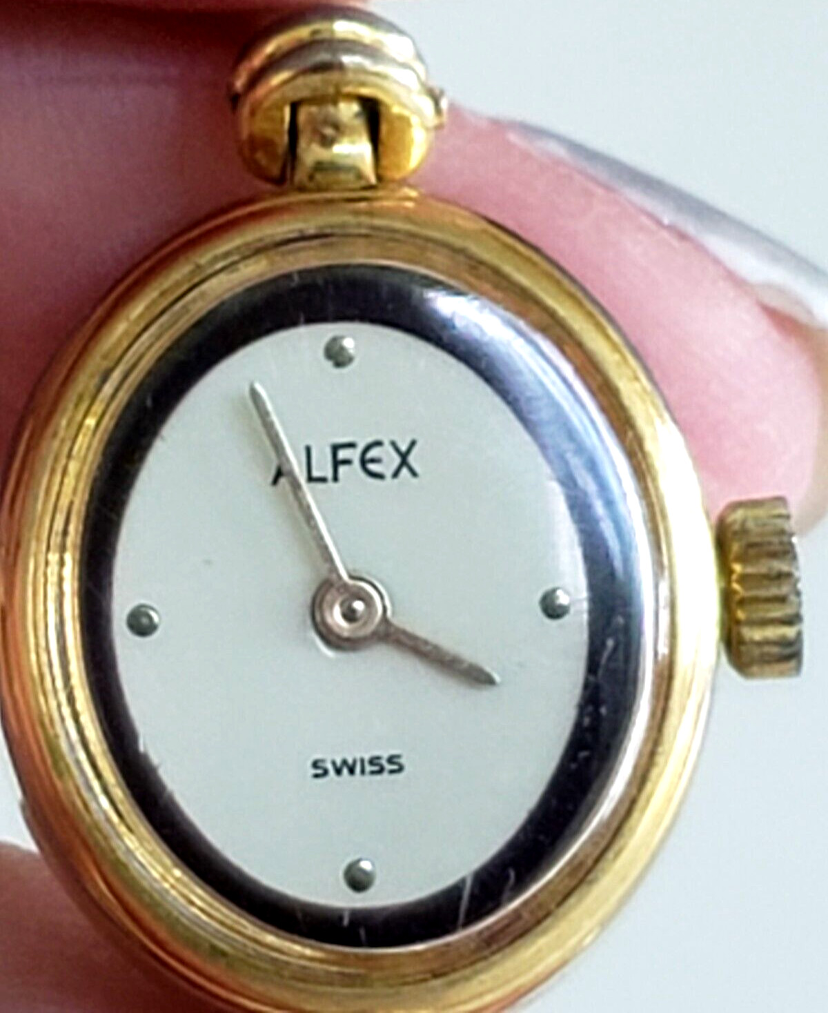 Vintage Alfex Swiss Ladies Windup Watch Beige Enamel for Parts or Repair