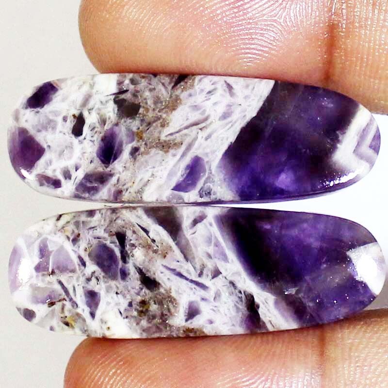 65.40 CT Natural Trapiche AMETHYST Pair Oval Cabochon Gemstone 14x41x6 mm BC-27