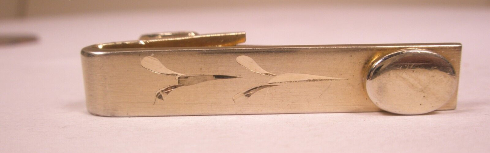 1-3/8″ Engrave Ready Gold Tone Vintage SMALL Tie Bar Clip simple plain design