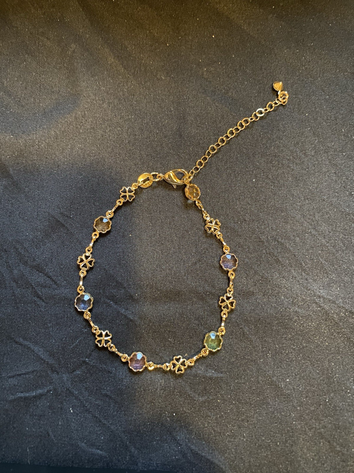 18K Gold Filled Anklet W/ Multi Color Flowers 8 Inch + 2 Inch Extender 8-10”