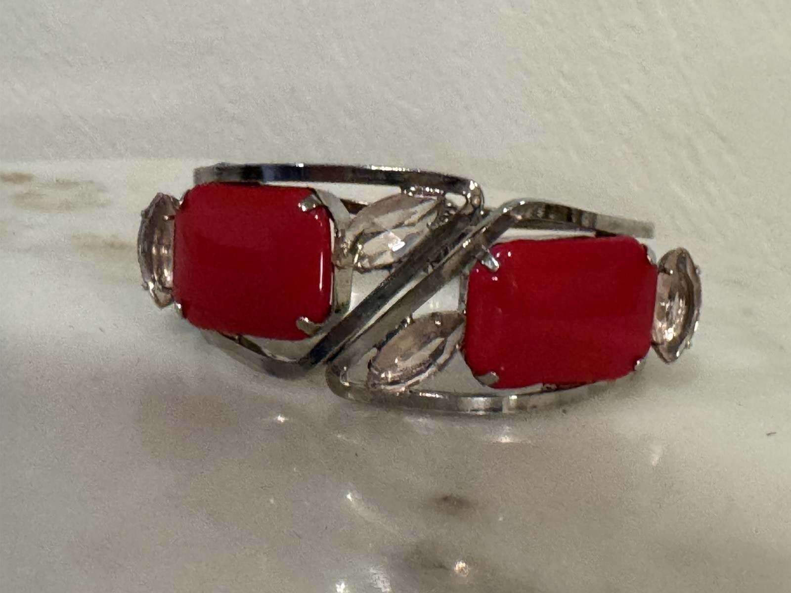 Vintage 80s Cherry Cabochon Rhinestone Clamper Hinged Bracelet 1980s