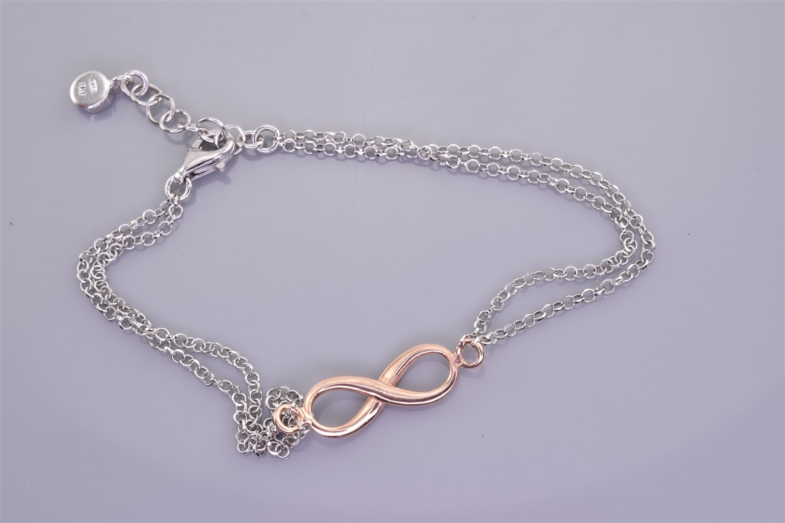 Two Tone Sterling Silver 7mm Infinity Looped Station 925 Bracelet Lobster 7.5″