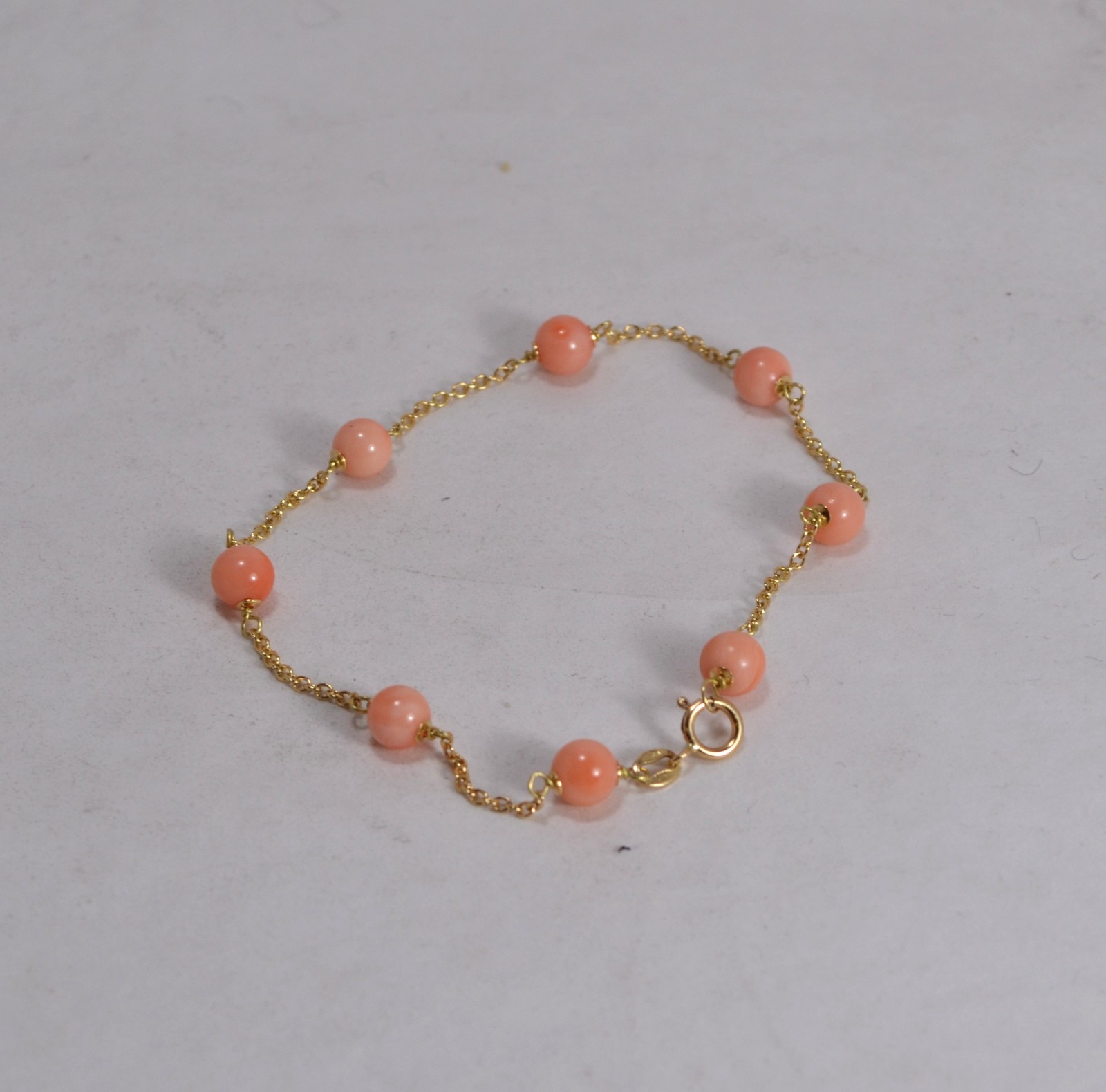 18kt YELLOW GOLD CORAL BRACELET 5mm PINK FIRST CHOICE SINGLES OGRP 076