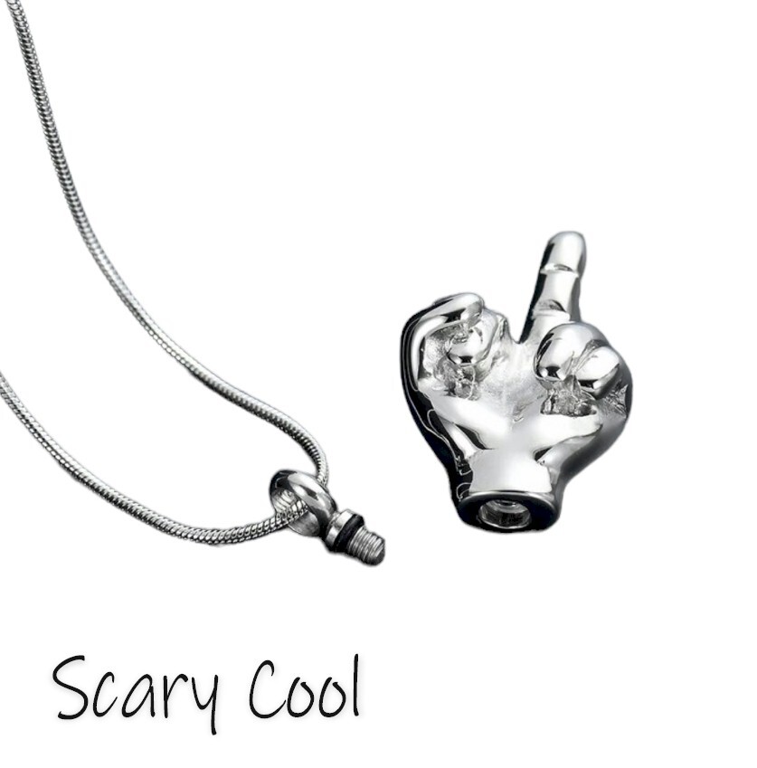 New Finger Middle Hand Cremation Urn Keepsake Ashes Memorial Necklace