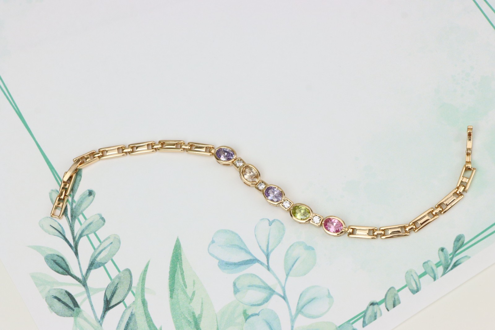 Rose Gold Plated Adjustable Bracelet, XPBL0755 Elegant Oval Multicolor Gem