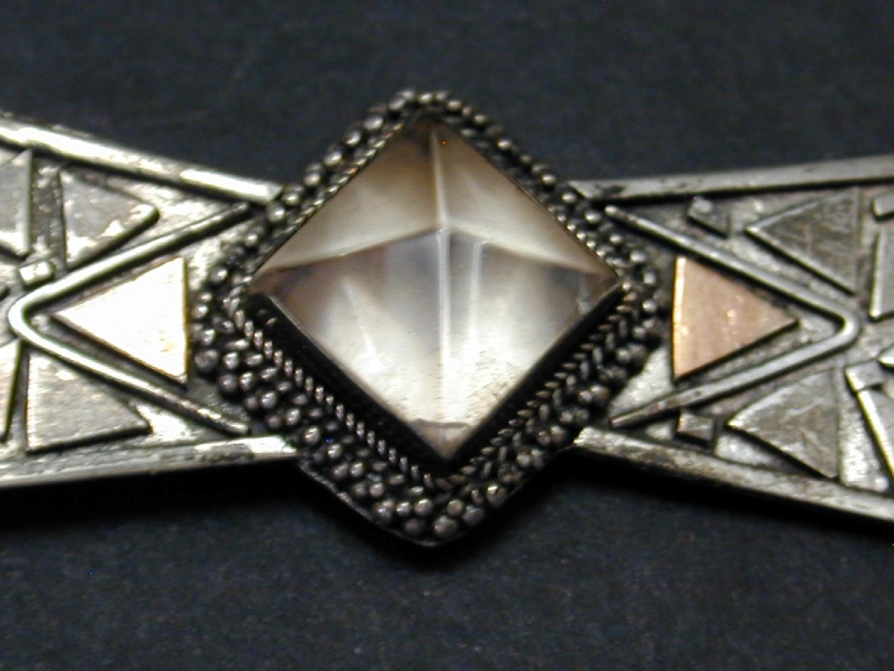 Vtg MCM Studio Modernist Sterling Copper Textured Quartz? Bow Brooch Pin Silver