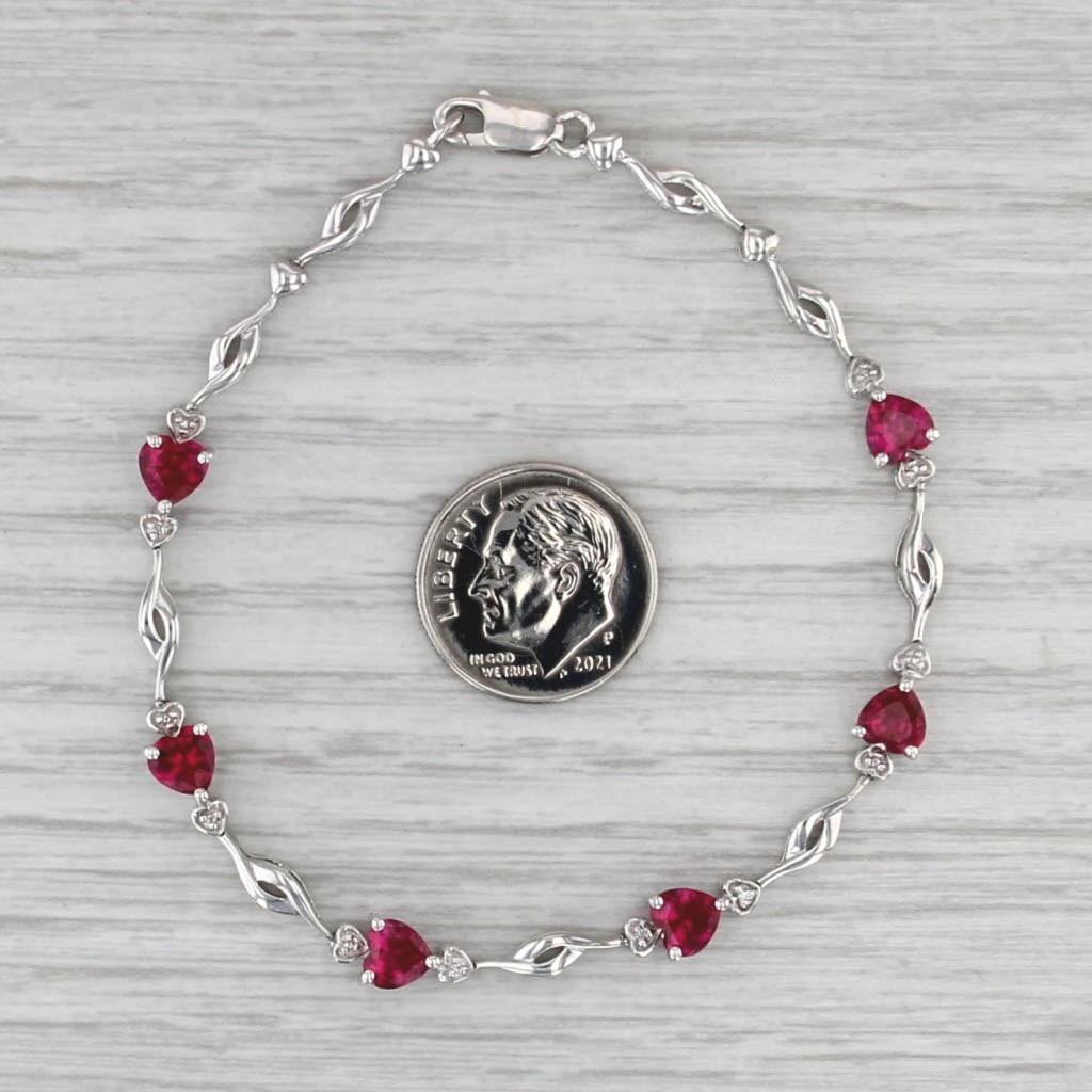 3.90ctw Lab Created Ruby Heart Diamond Tennis Bracelet Sterling Silver 7″ 5.4mm