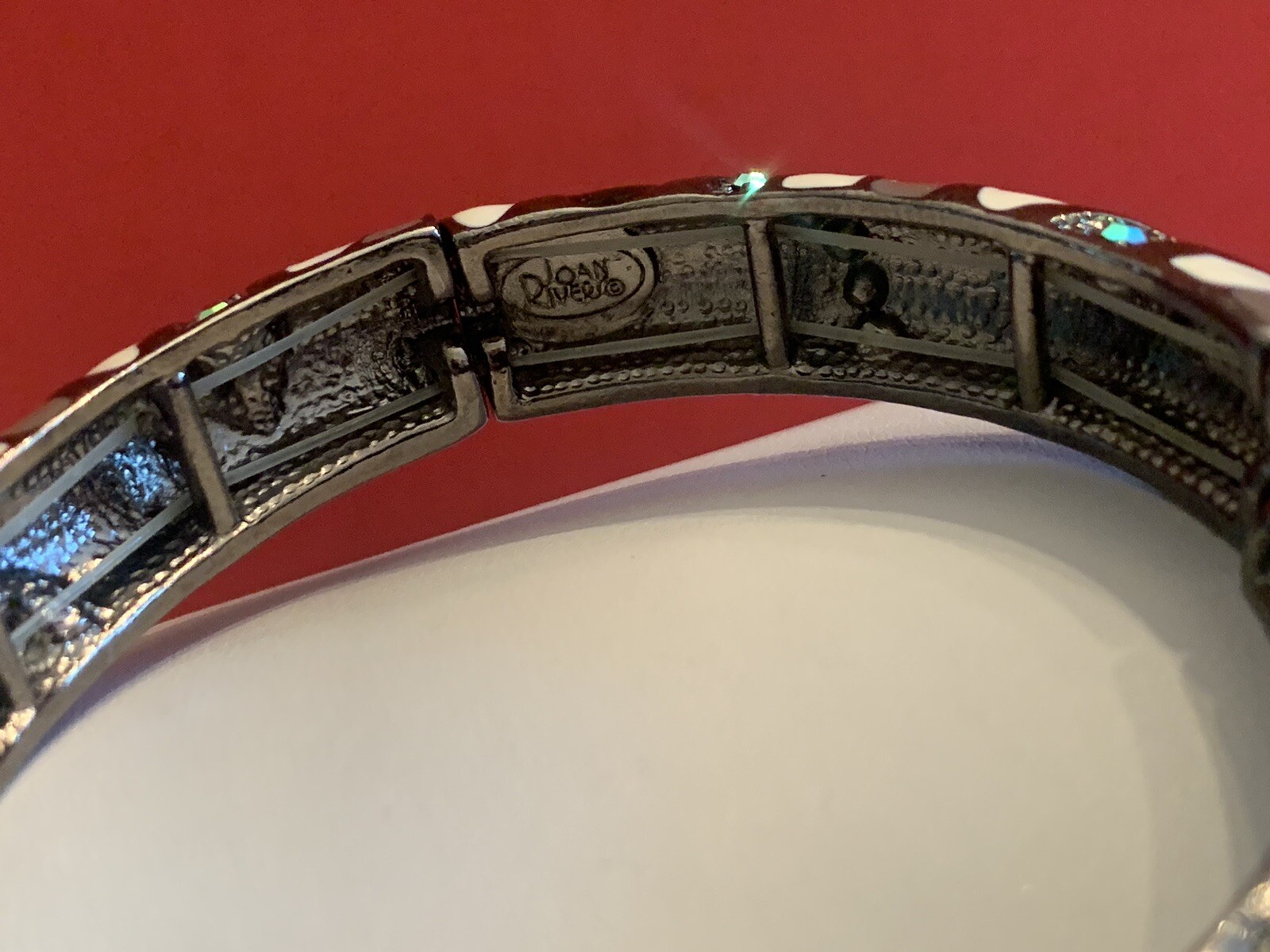 Joan Rivers Black/ Gray/ White Enamel Elastic Bracelet AB Crystals – BinT