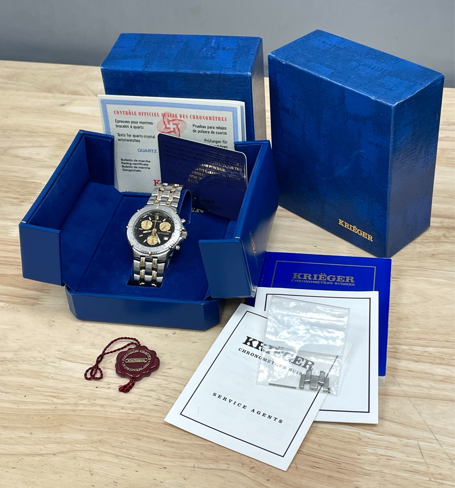 Krieger Two Tone Chronograph Black Dial 1592 With Box and Papers 39mm