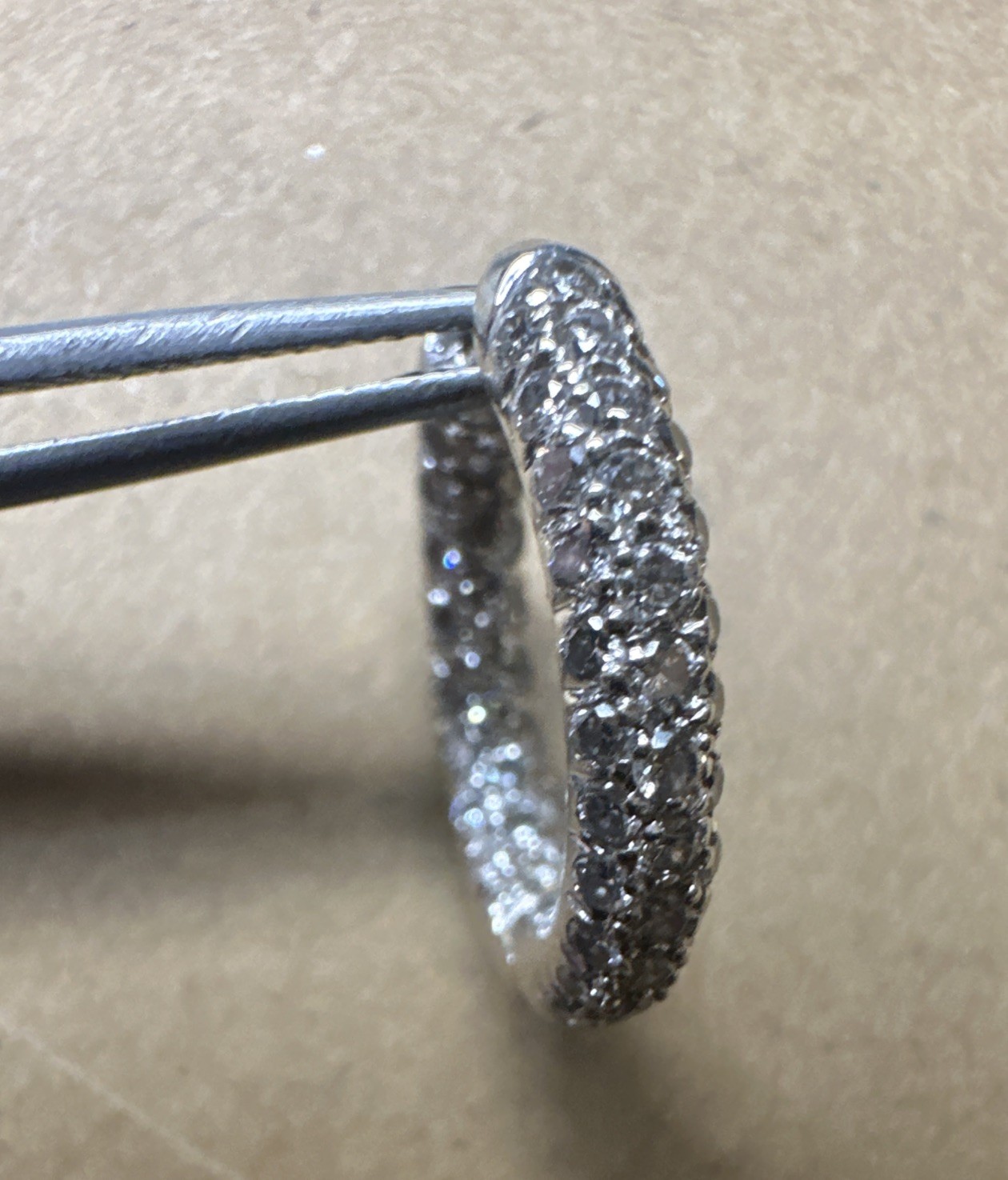 14K WHITE GOLD DIAMOND ROUND HOOP INSIDE OUTSIDE EARRING (SINGLE)