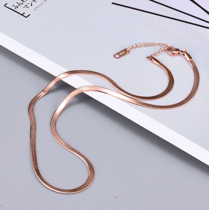 3mm Stainless Steel Silver Gold Flat Herringbone Chain Choker Necklace PE9