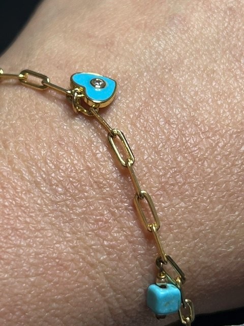 B4820 Lucky Brand Paperclip Charm Bracelet 6.5-8.5″ Heart Turquoise
