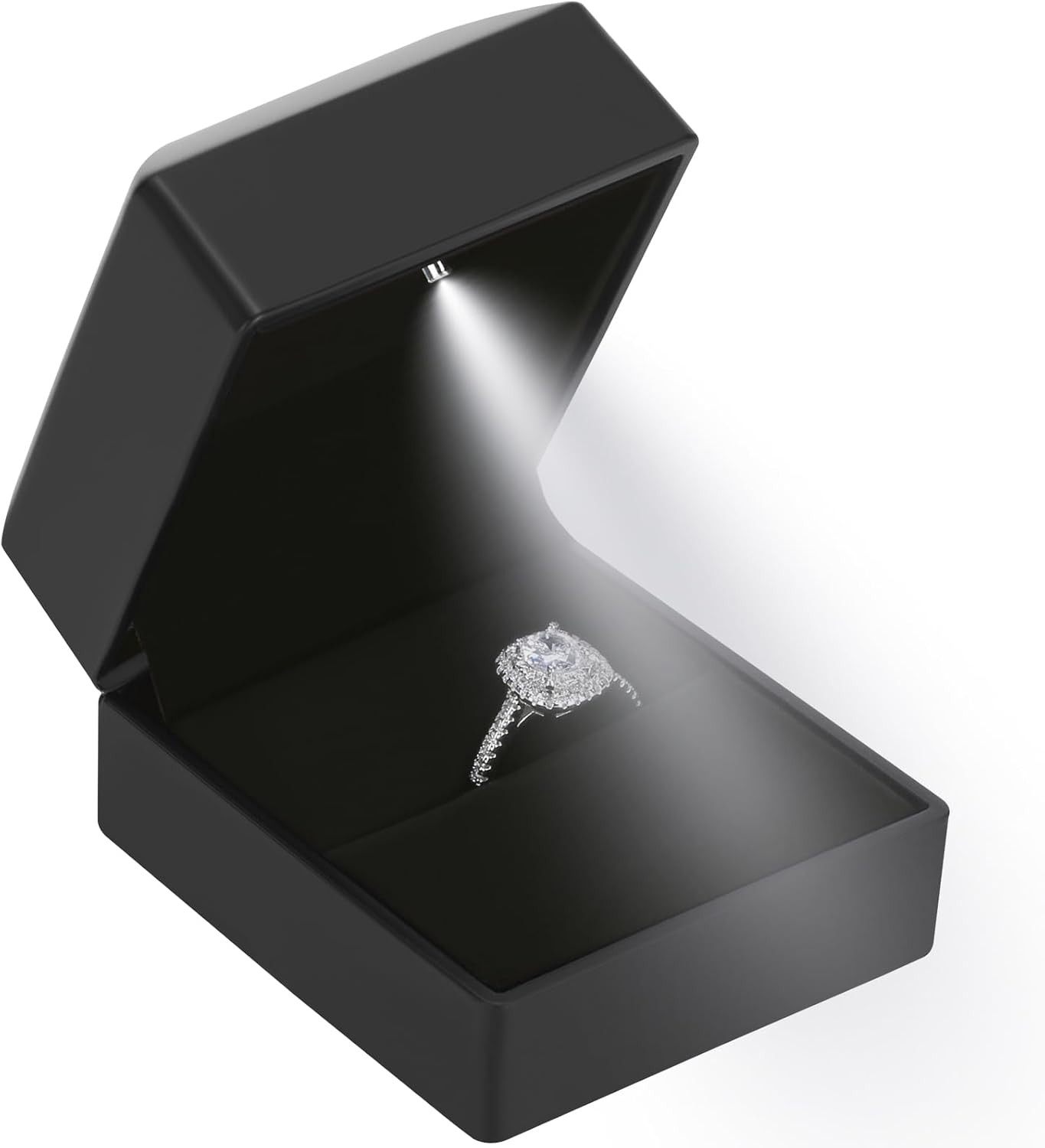 LED Ring Earring Gift Box Jewelry Display Case for Proposal Wedding Black