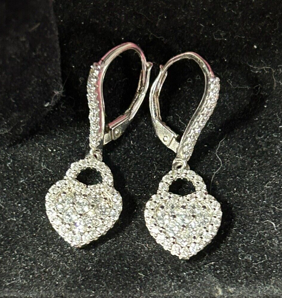 Sterling Silver .925 FZN CN Fuzion Creations CZ Heart Shaped Dangle Earrings