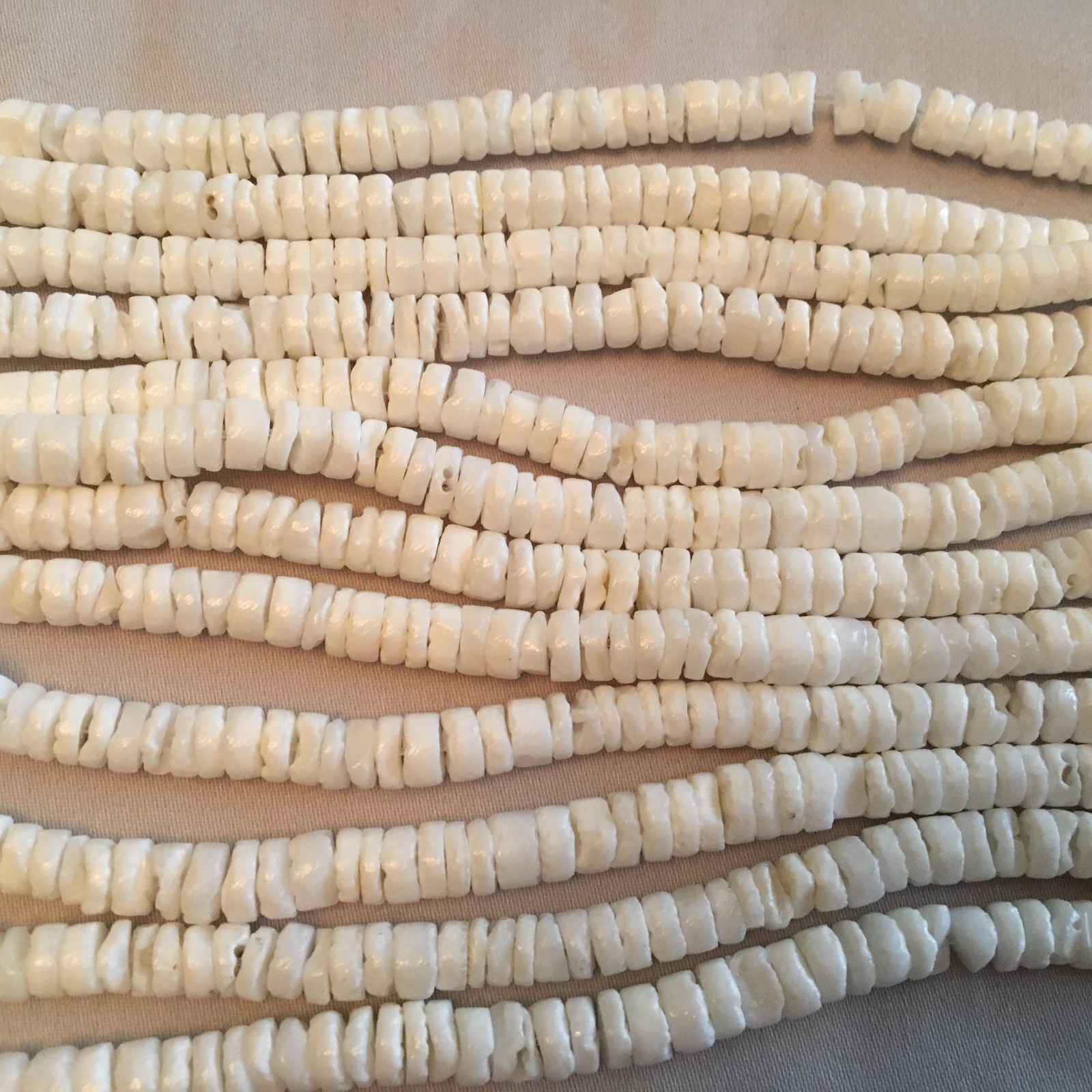 24-inch Strand Litob (Natural) Hand-Cut Heishi Shell Beads, Approx. 5-5.5mm diam