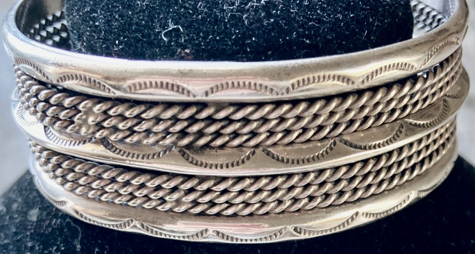 Vintage Cuff Bracelet “IRA H.” Silver 5 Row Design