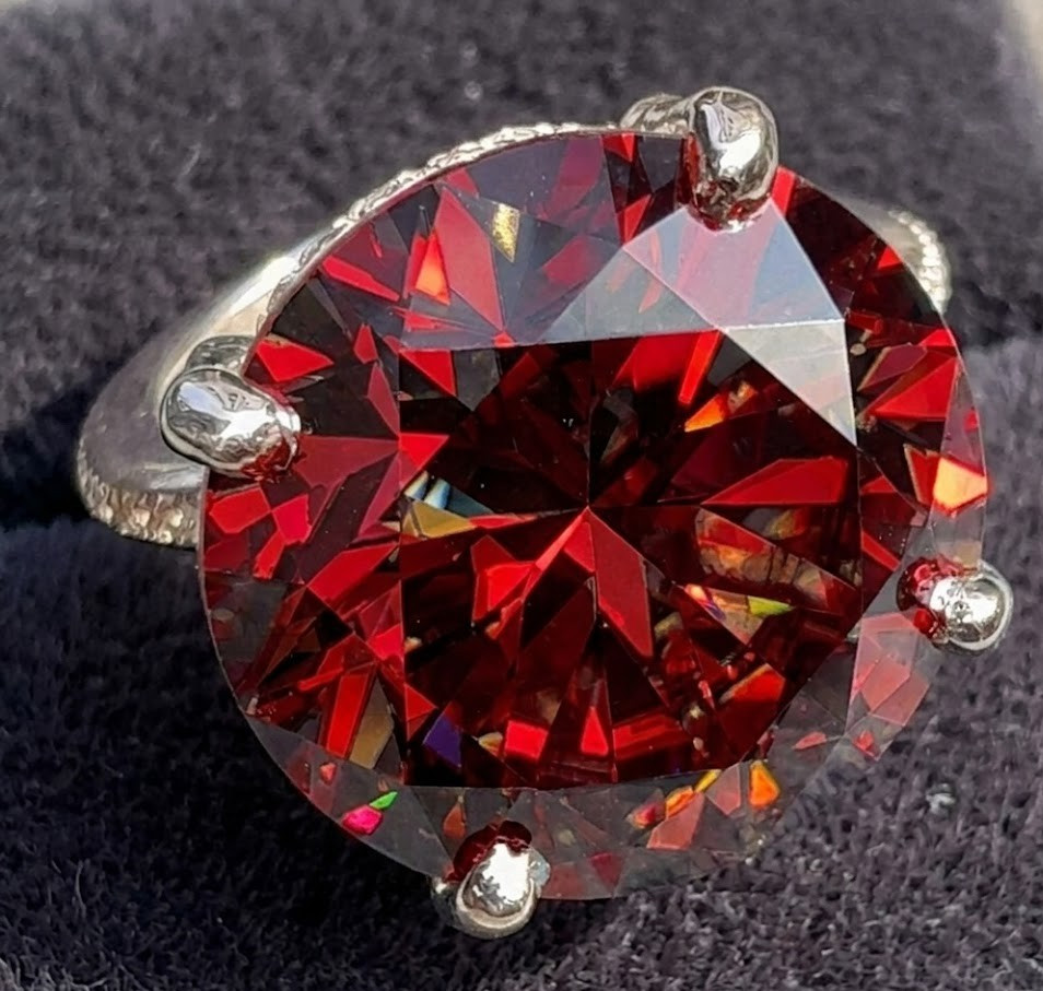 28.00 CT Certified Round Cut Red Diamond Ring, Tariffs FREE & Matching Studs