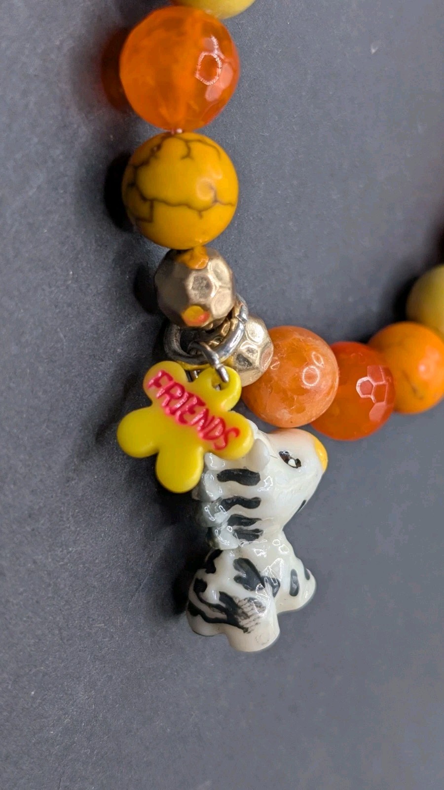Women’s Stylish Friends Zebra Orange Beaded Stretch Bracelet (16cm) 6.25″ SWrist