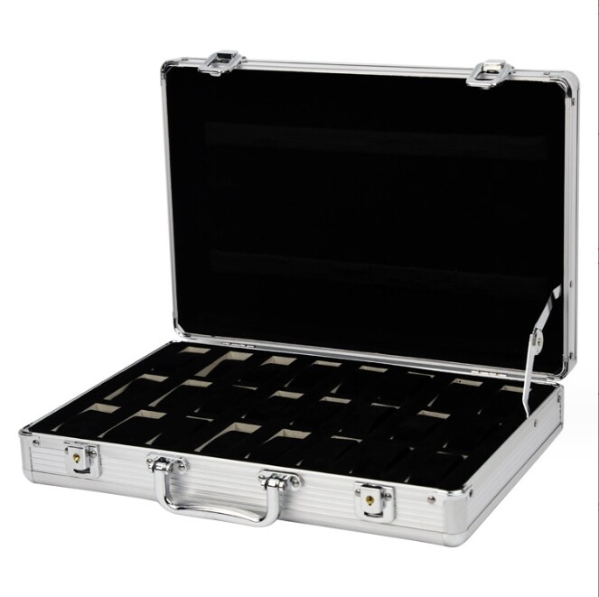 Aluminum Watch Case 24 Grids Briefcase Storage Box Watches Collectors Display