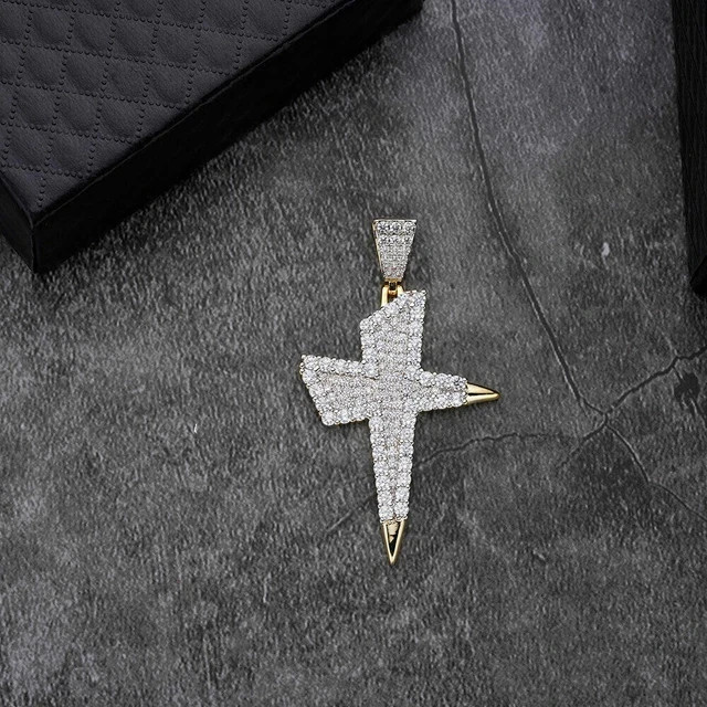 Simulated 2Ct Round Diamond 14k Two-Tone Gold Finish Jesus Cross Pendant Only
