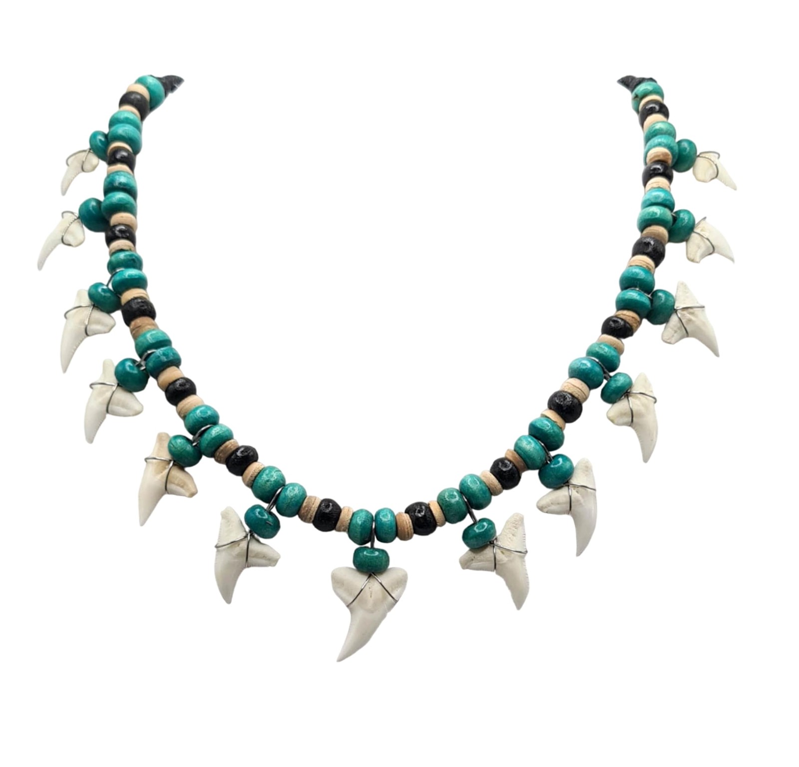 Mako Genuine Shark Teeth Necklace Handmade Wooden Beads Adjustable Jewelry