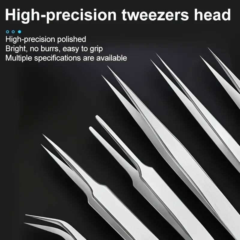 6Pcs Stainless metal Tweezers Repair Tool Industrial Precision Bent Straight Twe