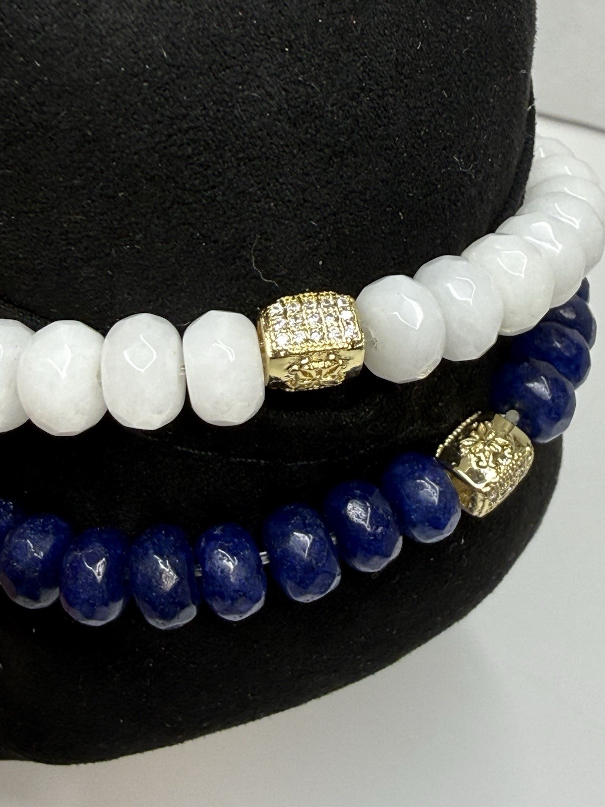 Rustic Cuff 2 Piece Blue & White Natural Stone Beaded Charm Bracelet Set New