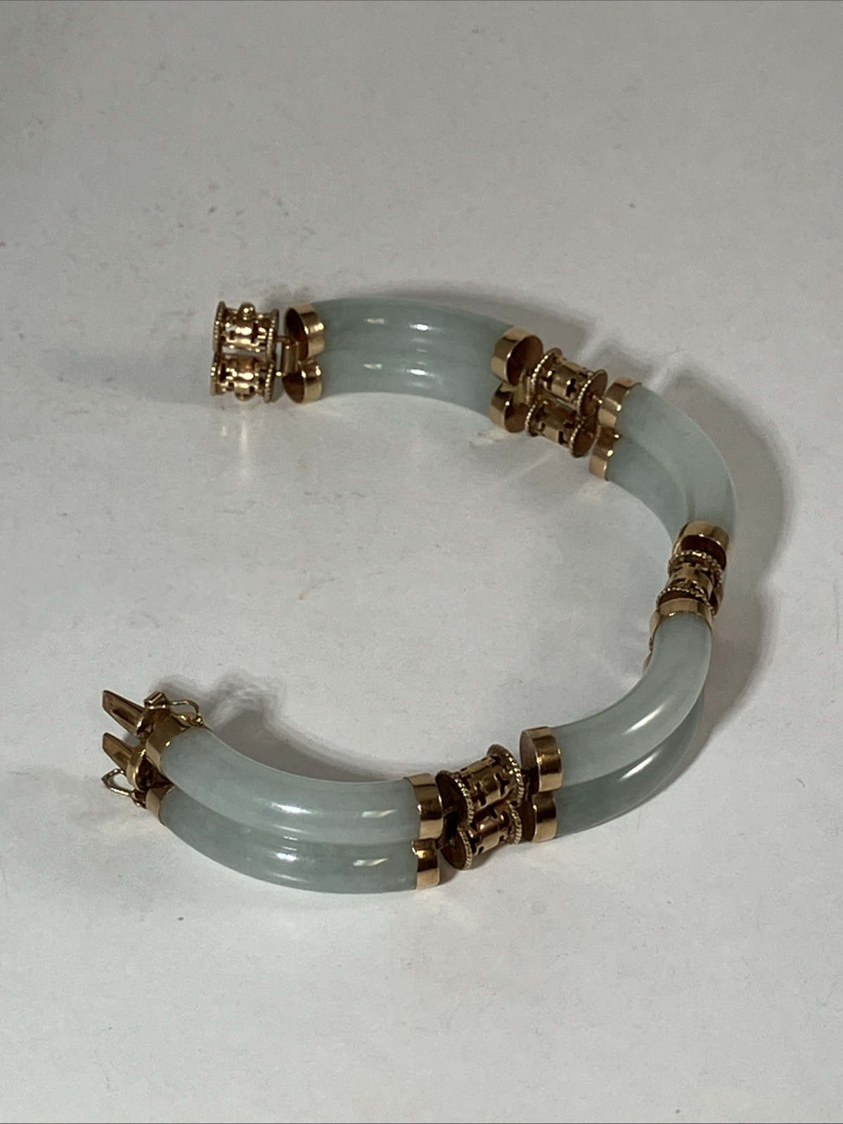 14K 585 Double Link 7 Inch Jade Jadeite Bracelet 46g Double Sided Safety Clasp