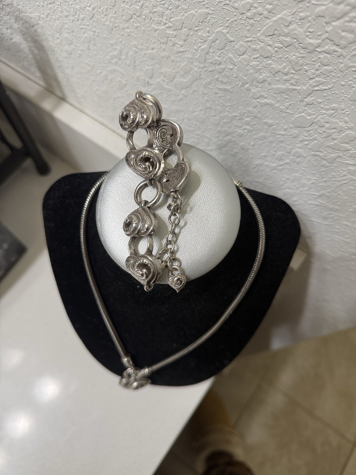 Silver Tone Heart Love Jewelry Set – Necklace & Bracelet, No Stone