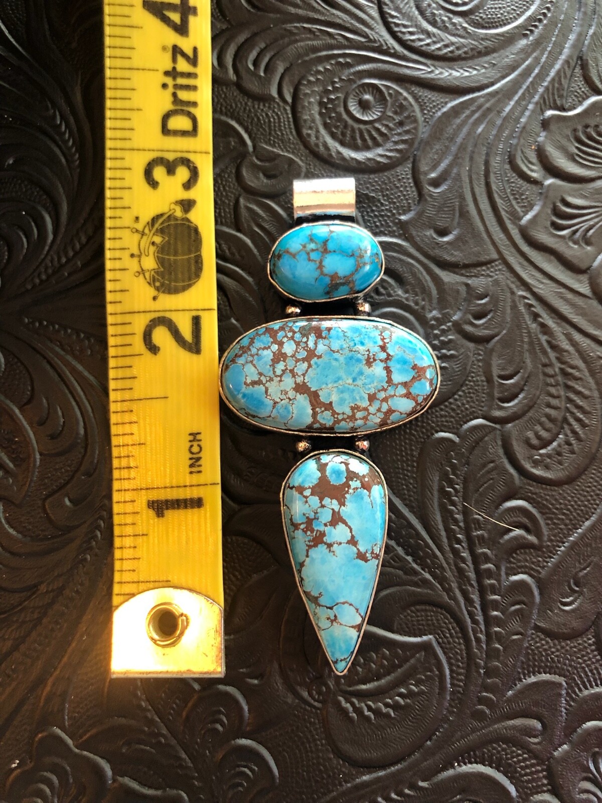 Big Hubei Blue Turquoise Totem Artisan Pendant Brown Web Matrix 2.75”