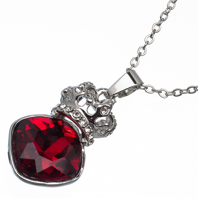 6.97 Ct Square Cut Shape Red Garnet Rhinestone CZ 18K White Gold Plated Pendant