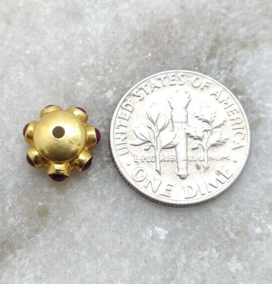 18k Gold Ruby Stone Bead, 4x10mm Spacer Bead Charm finding Jewelry