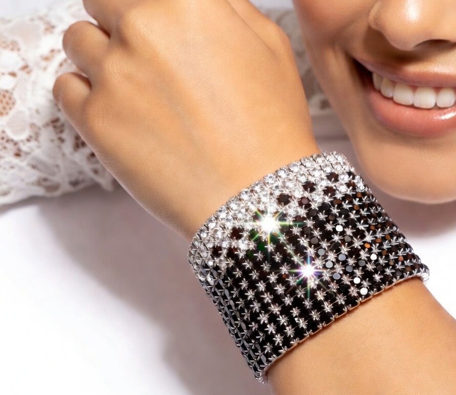 Black Rhinestone Stretch Bracelet Statement Pageant Drag Queen Jewelry Prom