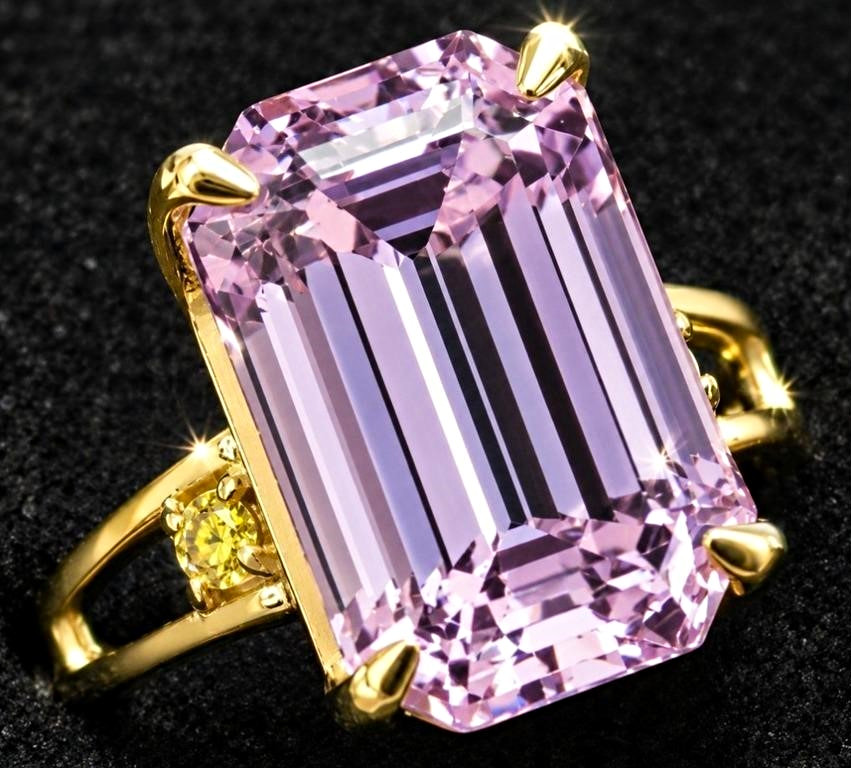 10K Yellow Gold Natural 3.20ct Emerald Cut Kunzite Ring Appraisal