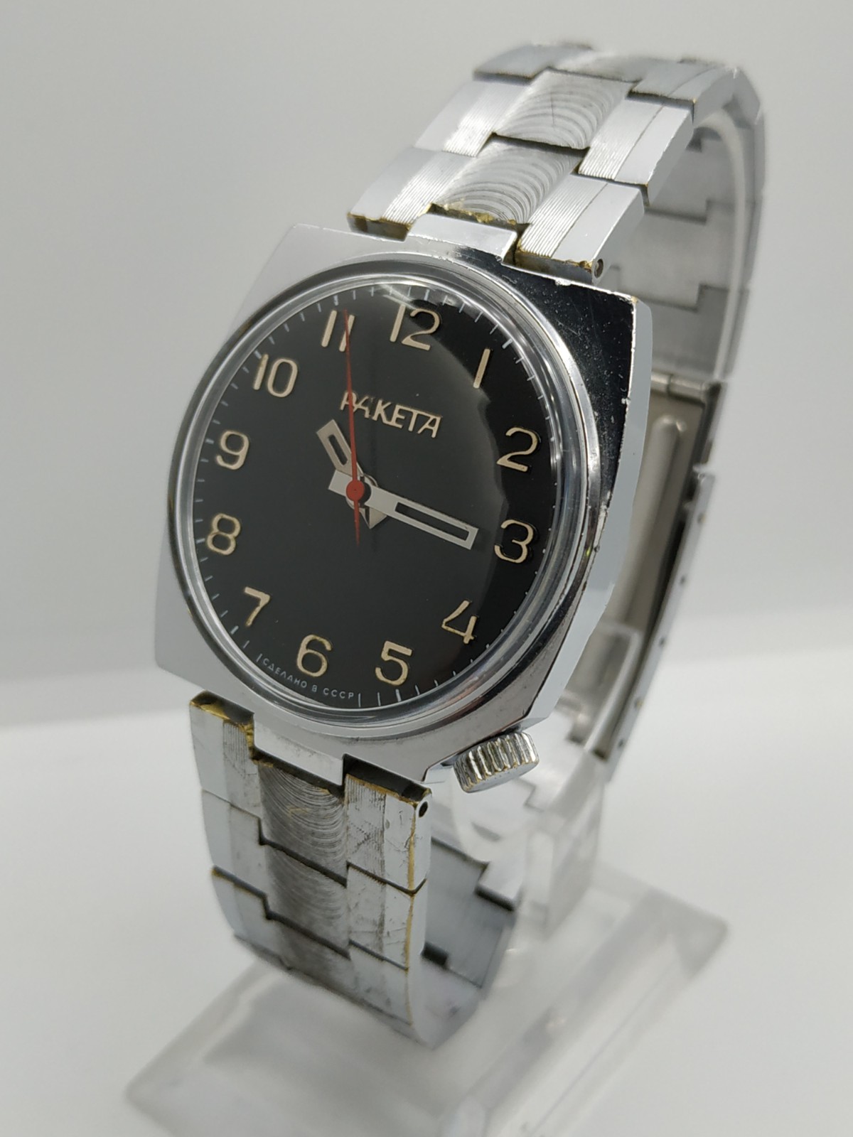 Men’s Dress Vintage USSR Watch RAKETA Mechanical 2609.HA Retro Soviet Black Dial
